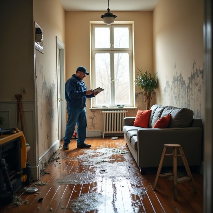 Restoration technician operating professional drying equipment inside a water-damaged Austin home