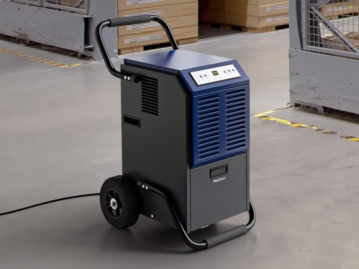 Industrial dehumidifiers and air movers drying an Austin property