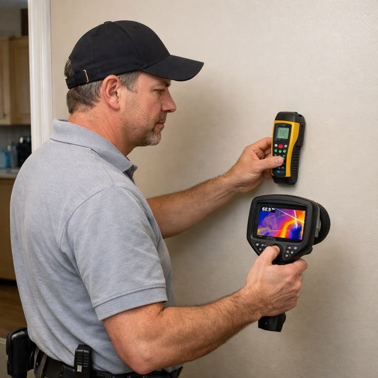 Thermal imaging camera used to detect hidden moisture behind walls